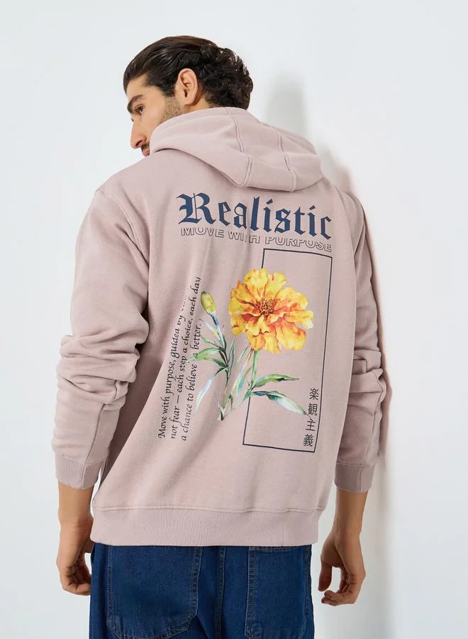 Men Pink Relaxed Fit Graphic Print Hoodie