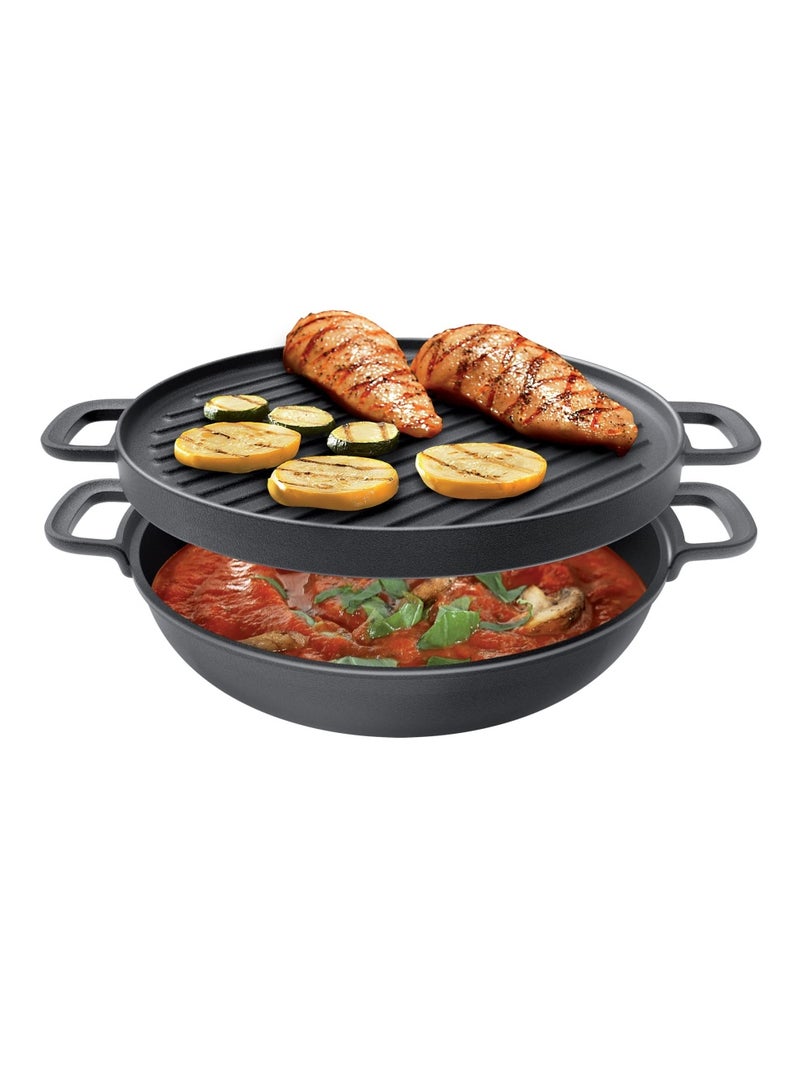 tescoma Massive Cast Iron Double Sided Grilling Pan 617016  Smooth And Ribbed Pan In Cast Iron With High Thermal Conductivity  30Cm - Image 4