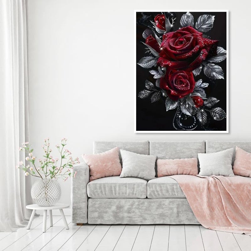 MOMDEDP Rose Diamond Painting Kits for Adults,Rose Flower Diamond Art Kits for Beginners,Roses Gem Art Kits for Adults for Home Wall Decor 16x12inch Floral - Image 2