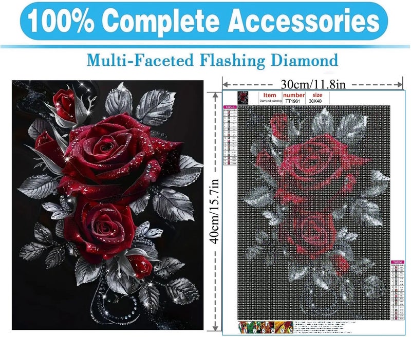 MOMDEDP Rose Diamond Painting Kits for Adults,Rose Flower Diamond Art Kits for Beginners,Roses Gem Art Kits for Adults for Home Wall Decor 16x12inch Floral - Image 3
