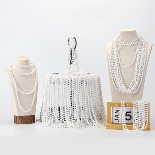 Becfupo 50 Pcs Faux White Pearl Beaded Necklaces Bulk, 7mm 31.5 Inch White Pearl Bead Necklaces for Wedding Birthday Party Decoration, Women Costume Party Dress-up Accessories - Image 3