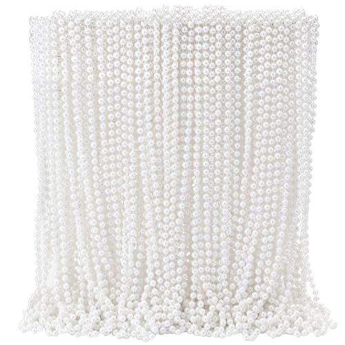 Becfupo 50 Pcs Faux White Pearl Beaded Necklaces Bulk, 7mm 31.5 Inch White Pearl Bead Necklaces for Wedding Birthday Party Decoration, Women Costume Party Dress-up Accessories - Image 1