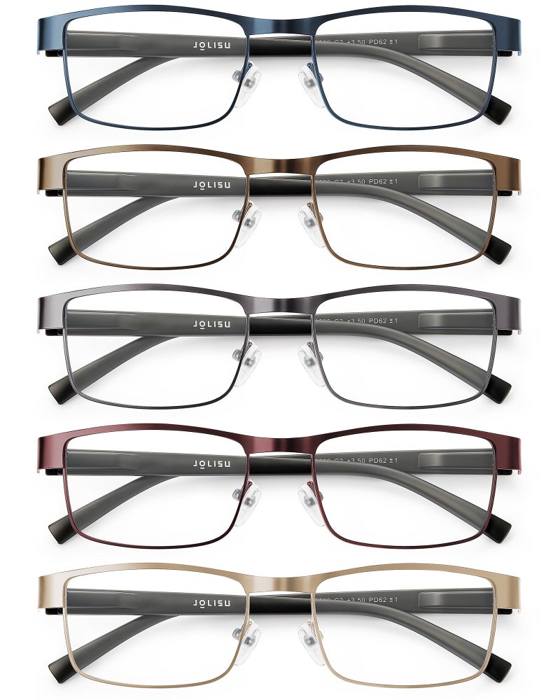 JOLISU 5PCS Reading Glasses Men - Blue Light Blocking Computer Metal Thin Frame Readers For Mens/Women（1.75） - Image 1
