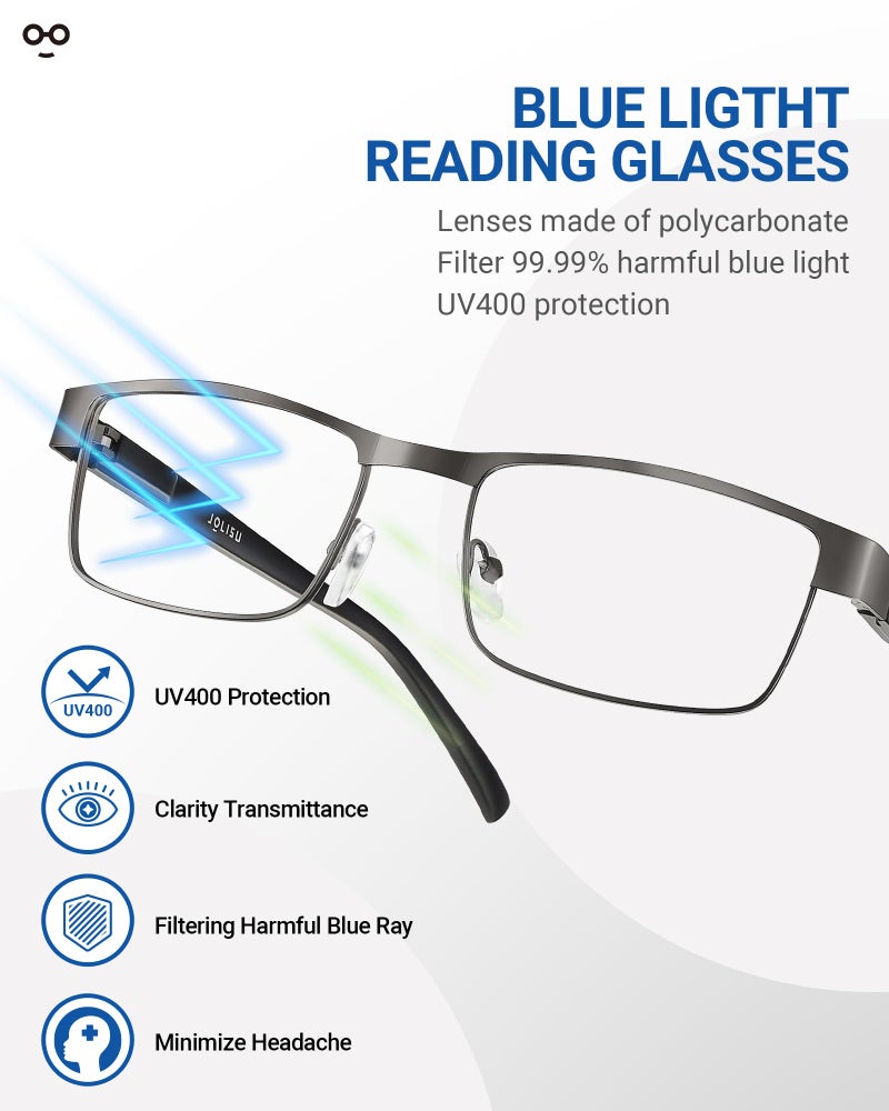 JOLISU 5PCS Reading Glasses Men - Blue Light Blocking Computer Metal Thin Frame Readers For Mens/Women（1.75） - Image 5