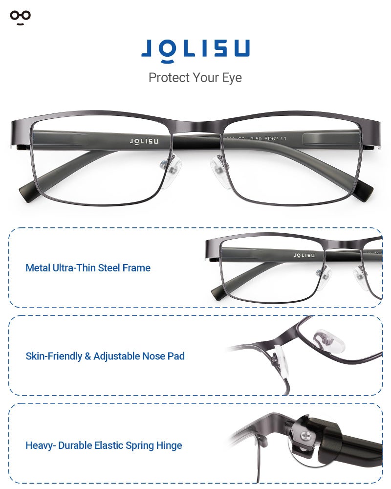 JOLISU 5PCS Reading Glasses Men - Blue Light Blocking Computer Metal Thin Frame Readers For Mens/Women（1.75） - Image 4