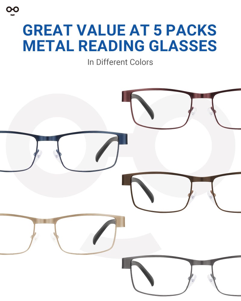 JOLISU 5PCS Reading Glasses Men - Blue Light Blocking Computer Metal Thin Frame Readers For Mens/Women（1.75） - Image 3