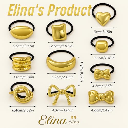 Elina Metal Hair Ties Ponytail Holder Cuffs for Girls & Women, Glossy Elastic, Geometric Design, Head Accessories Fashion Trendy Celebrity Rubber Bands (Gold Color)(Pack of 6 Pcs Random) - Image 2