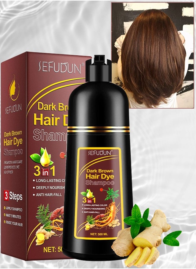Sefudun - Dark Brown Hair Dye Shampoo 500ml Instant Hair Dye Shampoo for Men & Women Colors in Minutes Long Lasting Safe & Easy to Use - Image 1