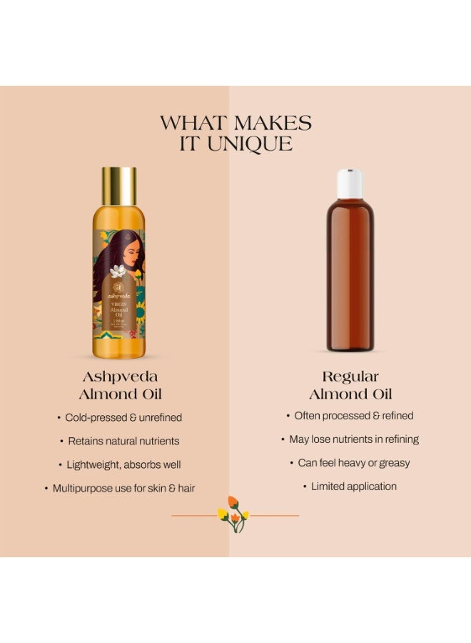Ashpveda Ayurvedic Cold Pressed Almond Oil | Enriched With Vitamin A & E | Ayurvedic Badam Oil for Skin and Hair Care (120 ml) - Image 2