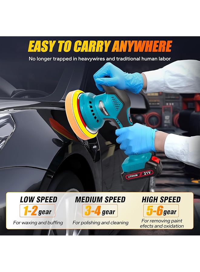 إيروريكس مجموعة آلة تلميع لاسلكية بـ 6 سرعات متغيرة وجهاز تلميع سيارات مع بطاريتين وشاحن وجهاز تلميع كهربائي وجهاز تلميع السيارات ومجموعة شمع لصنفرة السيارات وتلميعها وتنظيف المنزل - Image 3