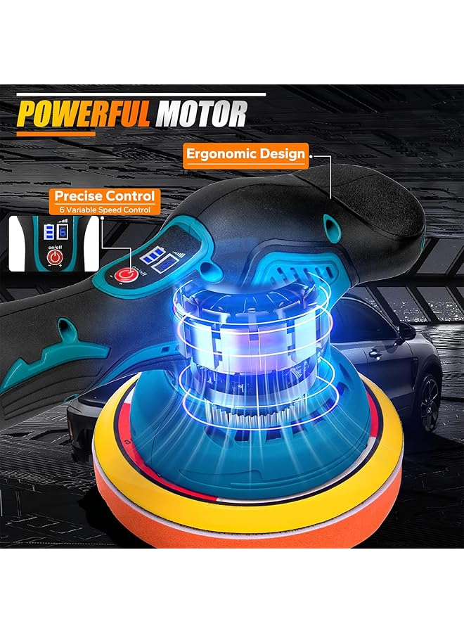 إيروريكس مجموعة آلة تلميع لاسلكية بـ 6 سرعات متغيرة وجهاز تلميع سيارات مع بطاريتين وشاحن وجهاز تلميع كهربائي وجهاز تلميع السيارات ومجموعة شمع لصنفرة السيارات وتلميعها وتنظيف المنزل - Image 2
