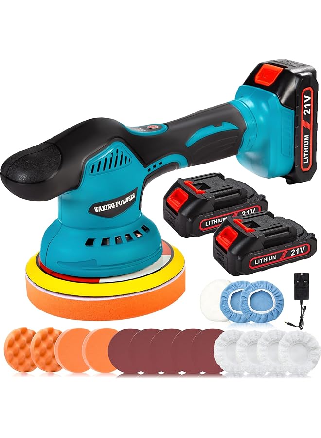 إيروريكس مجموعة آلة تلميع لاسلكية بـ 6 سرعات متغيرة وجهاز تلميع سيارات مع بطاريتين وشاحن وجهاز تلميع كهربائي وجهاز تلميع السيارات ومجموعة شمع لصنفرة السيارات وتلميعها وتنظيف المنزل - Image 1