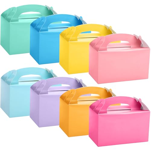 MIMIND 32 Pack Pastel Party Favor Boxes Gable Treat Boxes with Handles 6 x 3.5 x 3.5 Inches Candy Gift Boxes for Birthday Wedding Baby Shower Party Supplies - Image 1