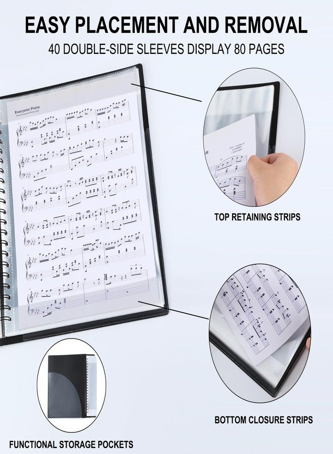 Musfunny Piano Sheet Music Folder Organizer: 40 Plastic Sleeves Display 80 Pages Spiral Music Binder Organizer - Size Letter 8.5 x 11 Storage Folder for Choral Band Orchestra Choir (Black) - Image 3