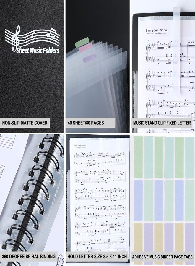 Musfunny Piano Sheet Music Folder Organizer: 40 Plastic Sleeves Display 80 Pages Spiral Music Binder Organizer - Size Letter 8.5 x 11 Storage Folder for Choral Band Orchestra Choir (Black) - Image 5