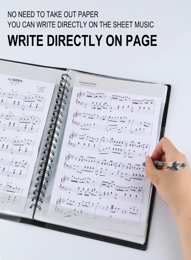 Musfunny Piano Sheet Music Folder Organizer: 40 Plastic Sleeves Display 80 Pages Spiral Music Binder Organizer - Size Letter 8.5 x 11 Storage Folder for Choral Band Orchestra Choir (Black) - Image 4