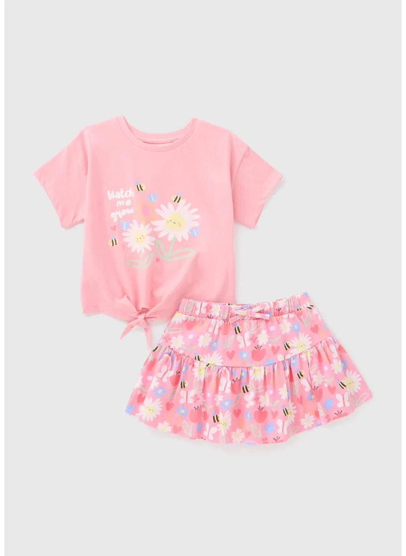 Matalan Girls Pink Bee Print Top & Skort Set