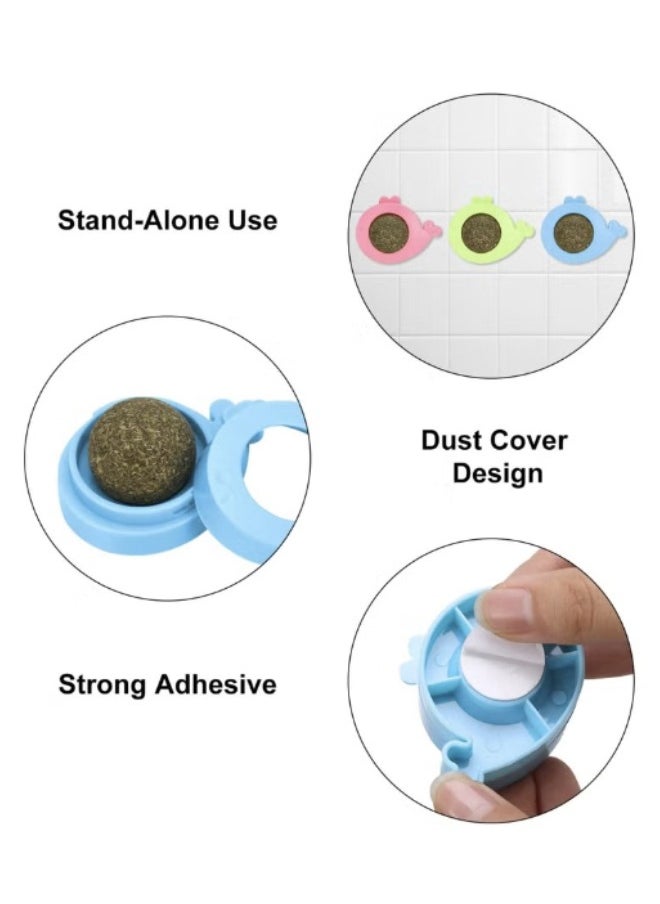 Generic - 3 PCS Wall Catnip Balls, Natural Catnip Ball Edible Licking Ball Catnip Wall Roller, Teeth Cleaning Cat Bite Toy, Rotating Licking Toy Cat Energy Ball Toy (Blue, Green, Pink) - Image 1