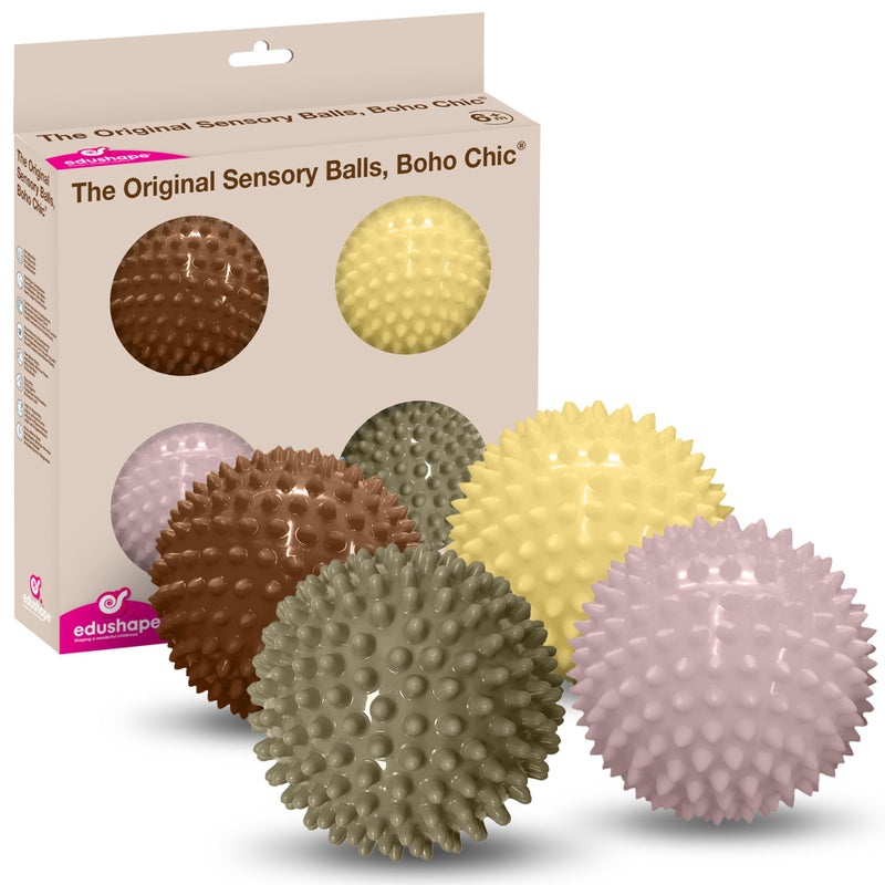 Edushape Sensory Balls for Baby - 4â€ Trendy Color Baby Balls That Help Enhance Gross Motor Skills for Kids Aged 6 Months and Up - Pack of 4 Vibrant Colorful and Unique Textured Balls for Baby - Image 1