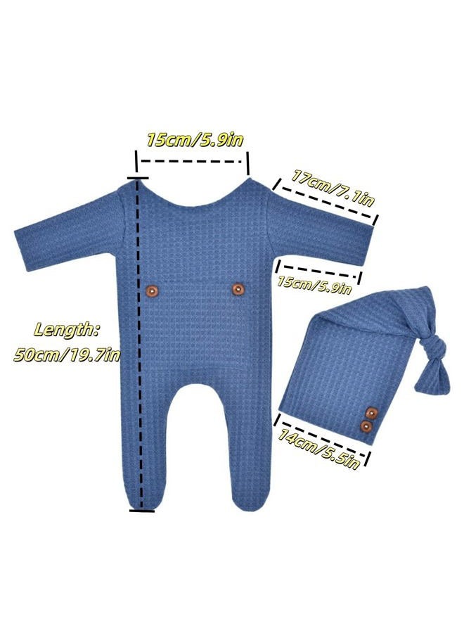 Winmany Baby Crochet Knit Photo Photography Prop Outfits, Newborn Photo Prop Romper Hats Costume Accessories for Newborn Boys Girls, Blue, 2 Count (Pack of 1) - Image 2