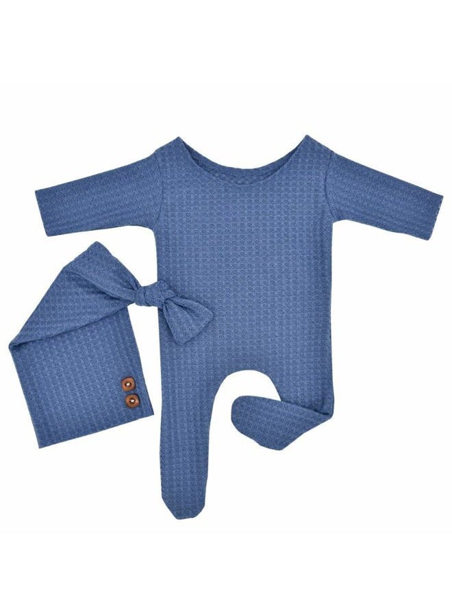 Winmany Baby Crochet Knit Photo Photography Prop Outfits, Newborn Photo Prop Romper Hats Costume Accessories for Newborn Boys Girls, Blue, 2 Count (Pack of 1) - Image 5