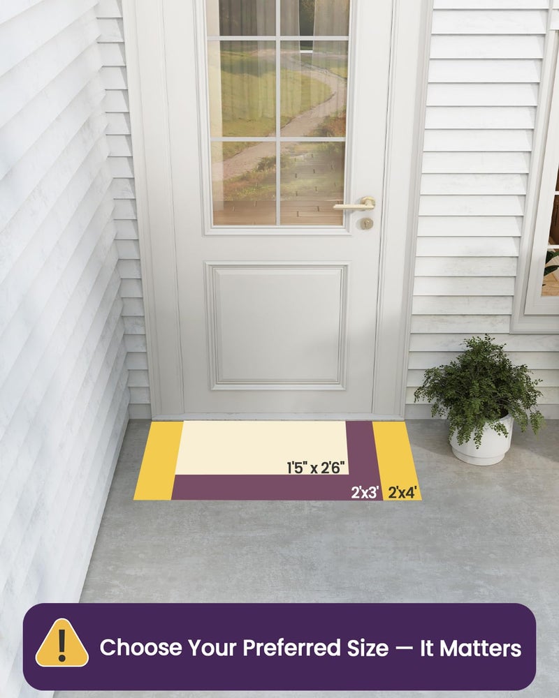 DEXI Front Door Mat Outside Entrance, 2x4 ft Rubber Entry Doormat Heavy Duty, Welcome Mats Non Slip for Inside House Floor Entryway Double Doors Exterior Patio, Squares Blue - Image 2