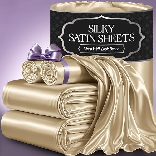 DECOLURE Satin Bed Sheets 4 Piece Luxury Silky Full Size Bedding Set Softer Than Silk WrinkleFree with 15 Deep Pocket Fitted Sheet Perfect for Hair Skin Gifts for Women Ivory - Image 1