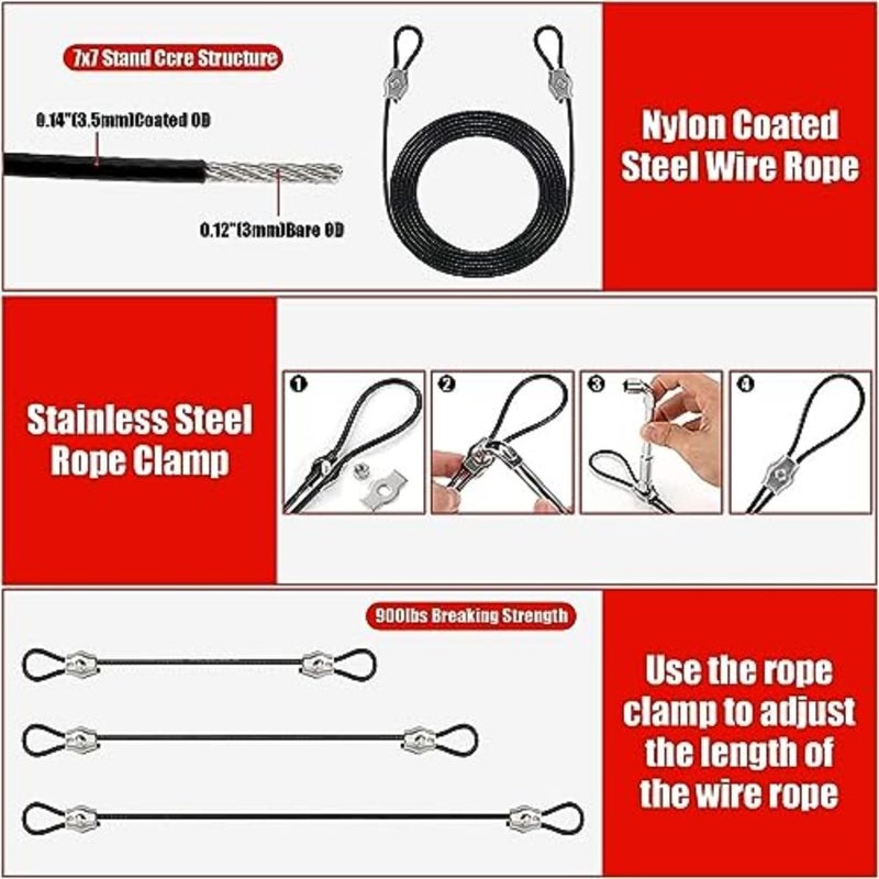 Shade Sail Hardware Kit with 4 PCS 13 FT Nylon-Coated Cable Wire 304 Grade Stainless Steel Installation Kit Set For Triangle Square Rectangle Sun Shade Sails Outdoor Use 117 PCS - Image 5