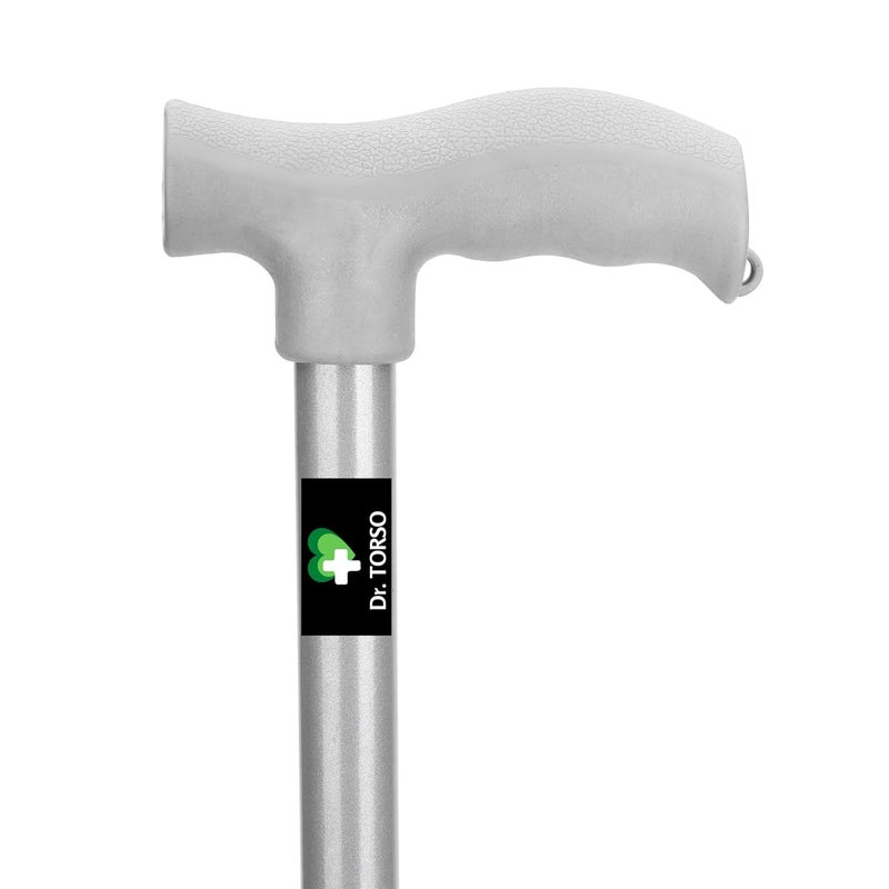 Dr. TORSO Walking Stick with Adjustible Height Stainless Steel Body for Patients, Old People or Physically Challenged (Chrome) Grey - Image 2