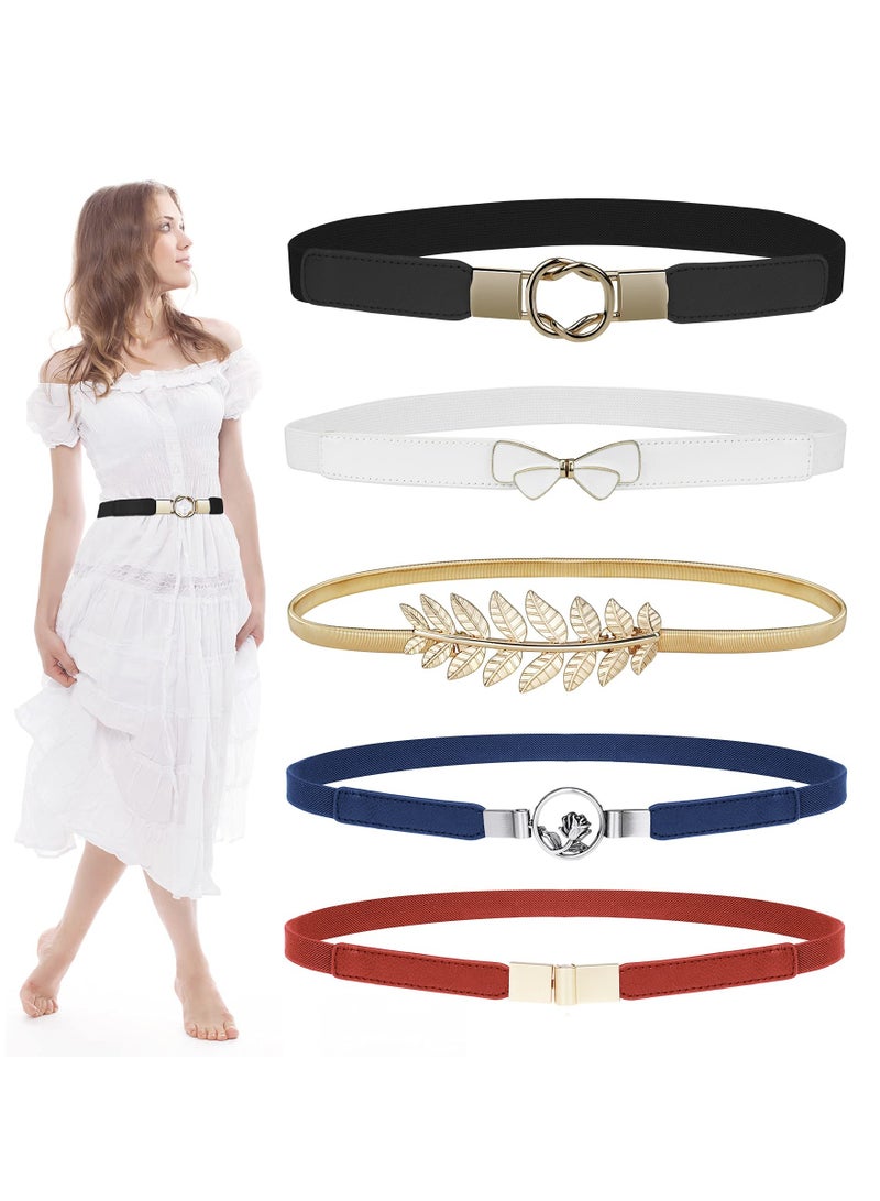 Skinny Belts for Women 5 Pack, Fashion Dress Belts Stretch Women Waist Belts Plus Size Elastic Waist Band for Dresses - Image 1