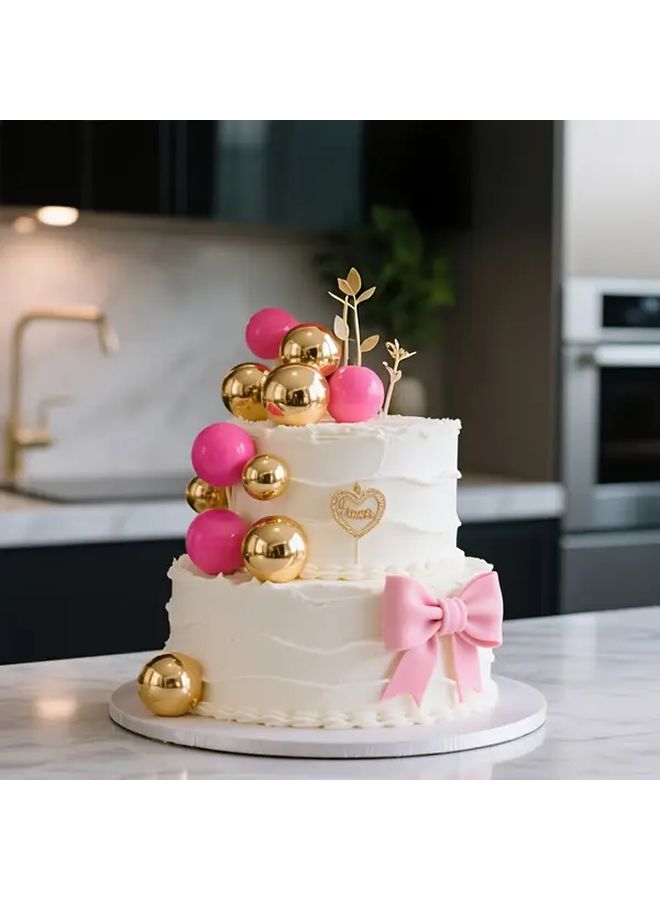 22Pcs Cake Decorating Balls Golden Light Pink Mixed Sizes Birthday Wedding Plugs - Image 2
