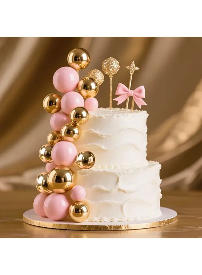22Pcs Cake Decorating Balls Golden Light Pink Mixed Sizes Birthday Wedding Plugs - Image 4