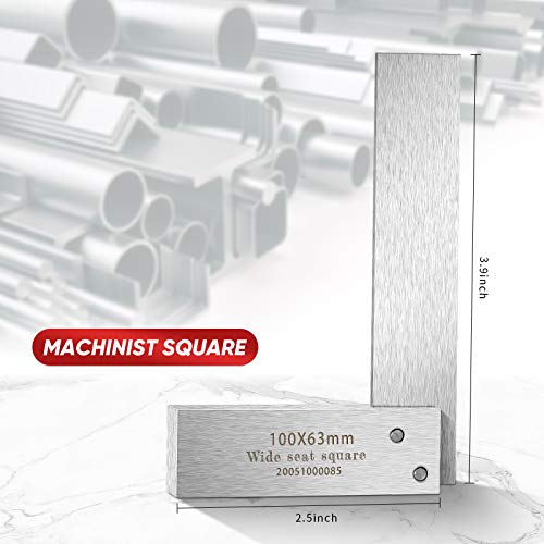 Weewooday Engineer Square Machinist Set - High Precision Steel Square for Woodworking - Wide Base, L-Type Measuring Tool(4 x 2.5 Inch) - Image 2
