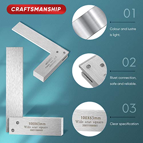 Weewooday Engineer Square Machinist Set - High Precision Steel Square for Woodworking - Wide Base, L-Type Measuring Tool(4 x 2.5 Inch) - Image 3