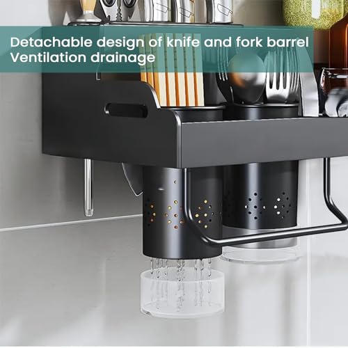 iBELL Multifunctional Wall-Mounted Kitchen Storage Organizer Rack with Spice Shelf, Utensil Hooks & Holder - IBLCH260 - Image 5