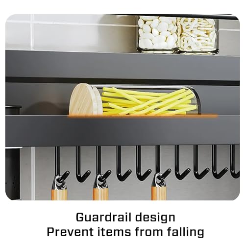 iBELL Multifunctional Wall-Mounted Kitchen Storage Organizer Rack with Spice Shelf, Utensil Hooks & Holder - IBLCH260 - Image 4