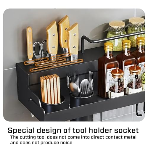 iBELL Multifunctional Wall-Mounted Kitchen Storage Organizer Rack with Spice Shelf, Utensil Hooks & Holder - IBLCH260 - Image 3