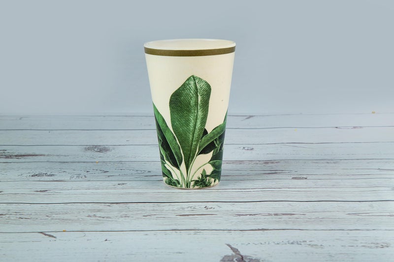 TRULY ECO SMART LIVING RETAIL Truly Eco Dinner Set - Bamboo Tumbler Glass - Non Toxic Reusable Dishwasher Safe Dinnerware Set, Eco-Friendly Biodegradable Crockery Set for Dining - 400ml Green Leaves Glass Set of 5 - Image 2