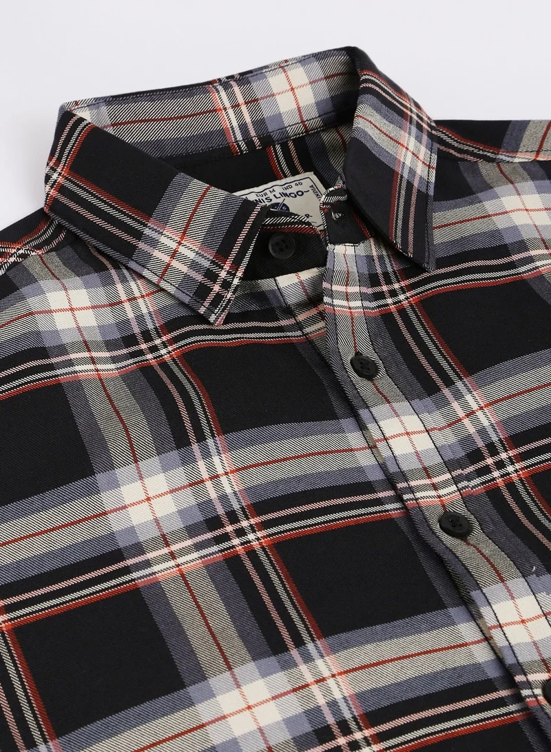 Dennis Lingo  Slim Fit Black Men's Checkered Shirt, Spread Collar, Full Sleeves, 100% Cotton, for Men | Best Price UAE