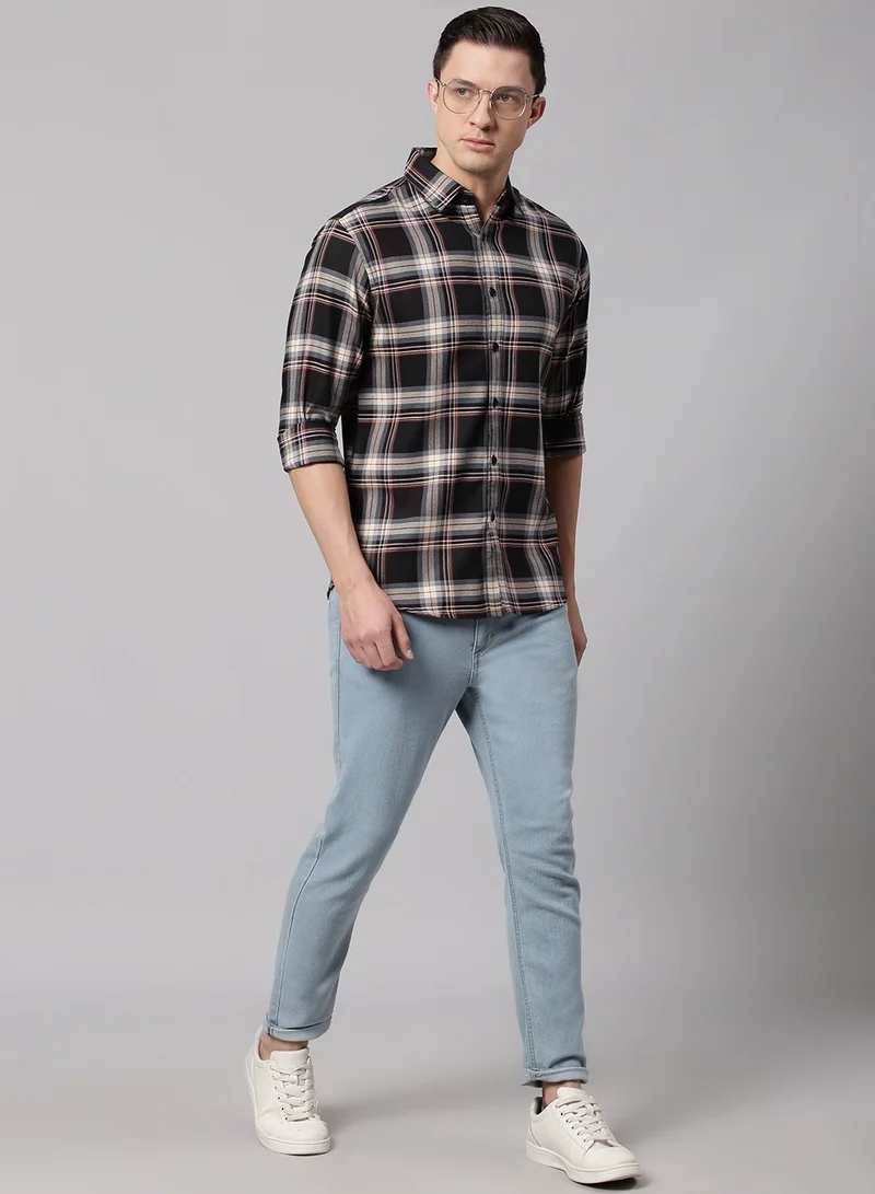 Dennis Lingo  Slim Fit Black Men's Checkered Shirt, Spread Collar, Full Sleeves, 100% Cotton, for Men | Best Price UAE