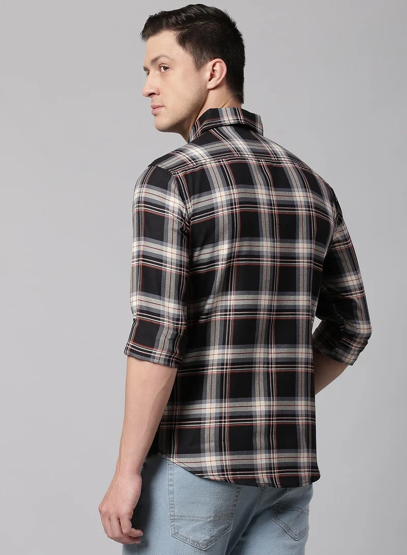 Dennis Lingo  Slim Fit Black Men's Checkered Shirt, Spread Collar, Full Sleeves, 100% Cotton, for Men | Best Price UAE