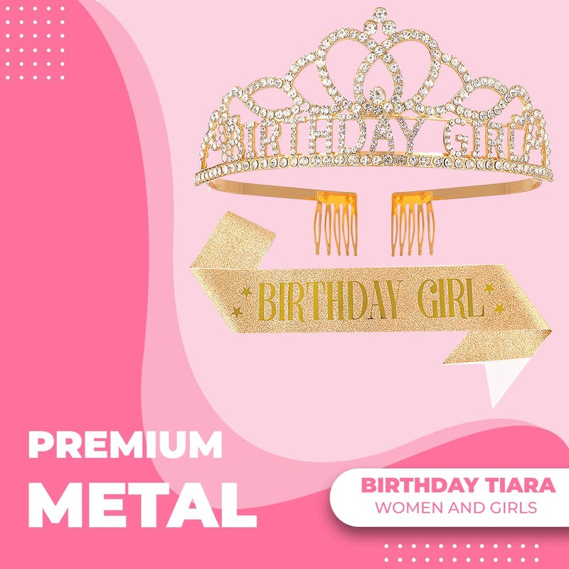 Papoopy Birthday Tiara and Crown with Sash for Women, Hair Accessories for Wedding Party Costume (A1) - Image 2