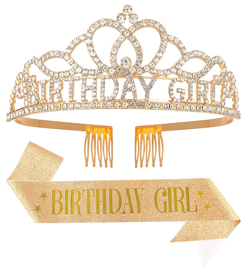 Papoopy Birthday Tiara and Crown with Sash for Women, Hair Accessories for Wedding Party Costume (A1) - Image 1