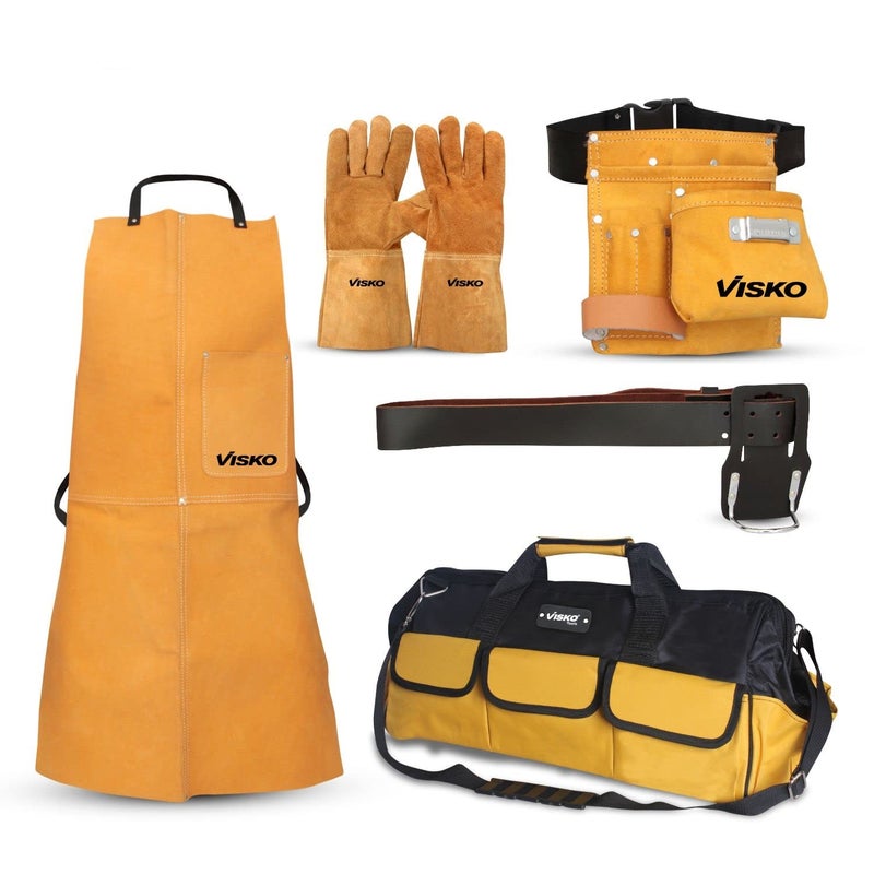 Visko Tools Visko VLB 027 Tools Kit With Large Bag Apron Tool Bag 5 Pockets Belt Welding Hand Gloves  - Image 1