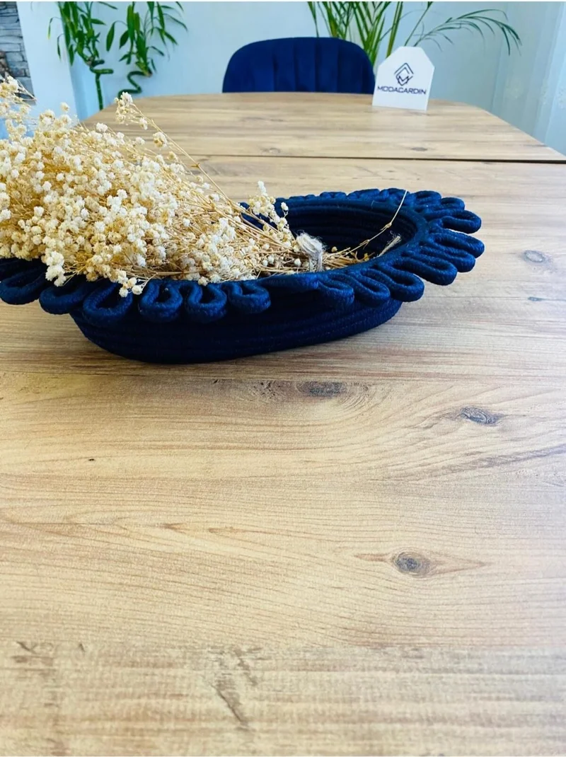 BDZ Deri Bdz Leather Wicker, Jute, Ribbed Basket, Cupboard, Organizer, Storage Basket, Bread Basket, 30 x 20 x 11