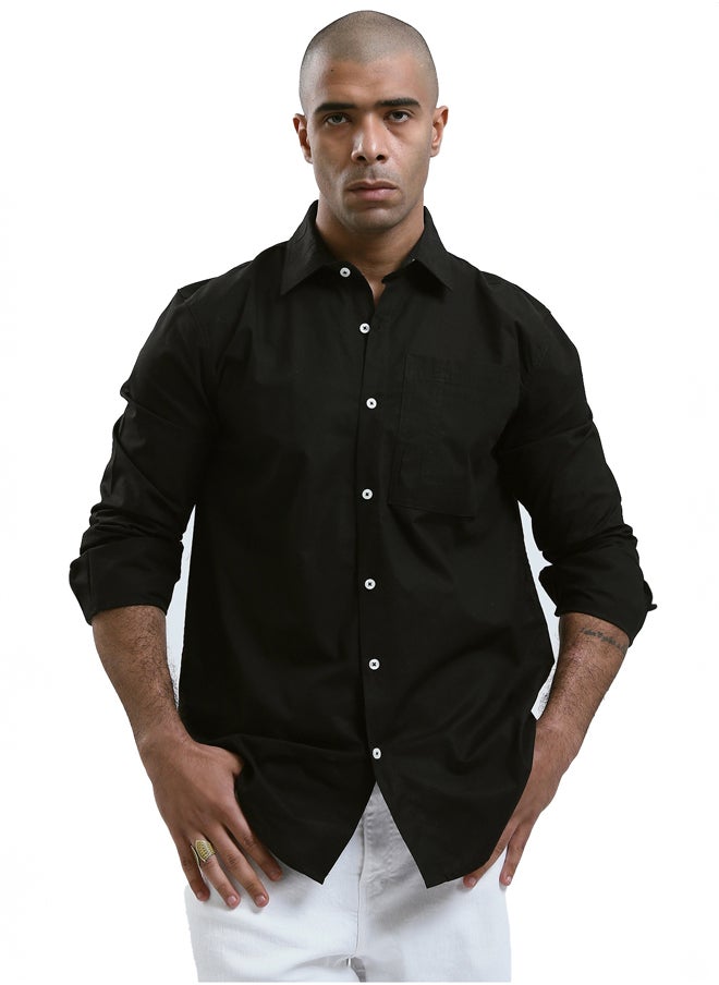 RAVIN Regular Fit Black Shirt with Full Buttons  - Image 1