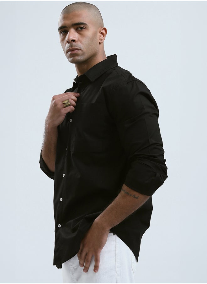 RAVIN Regular Fit Black Shirt with Full Buttons  - Image 2