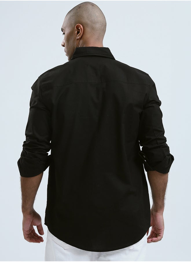 RAVIN Regular Fit Black Shirt with Full Buttons  - Image 3
