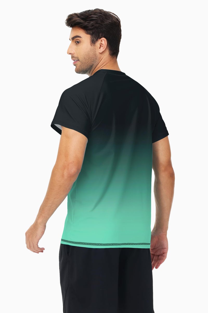 AOBUTE Men's Swimsuit Tops Quick Dry UV Sun Shirt Short Sleeve Cooling Shirt Summer Gradient Grey Green 3XL - Image 4