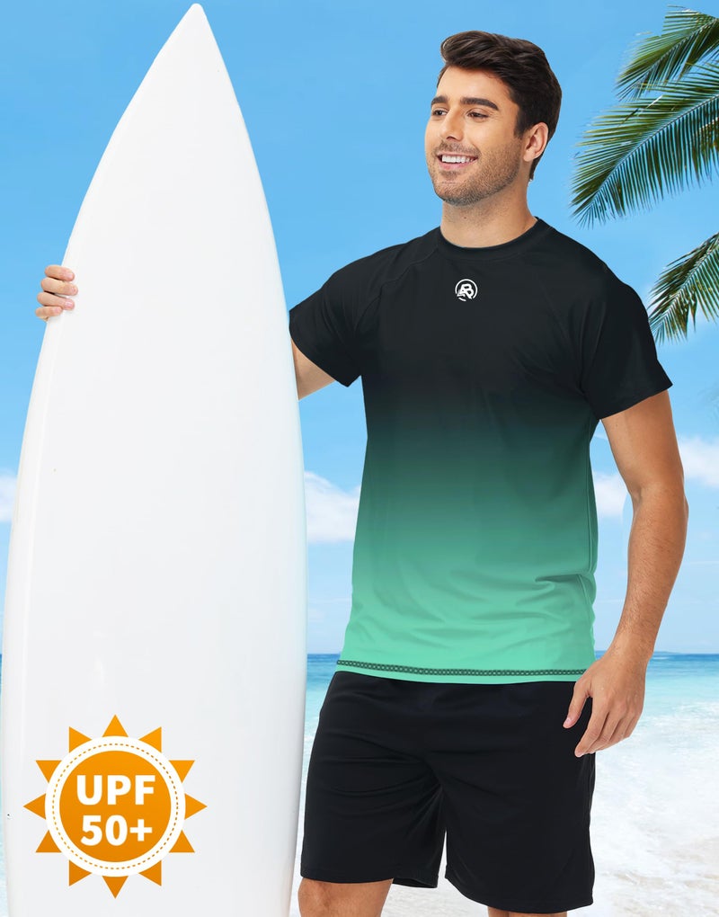 AOBUTE Men's Swimsuit Tops Quick Dry UV Sun Shirt Short Sleeve Cooling Shirt Summer Gradient Grey Green 3XL - Image 3